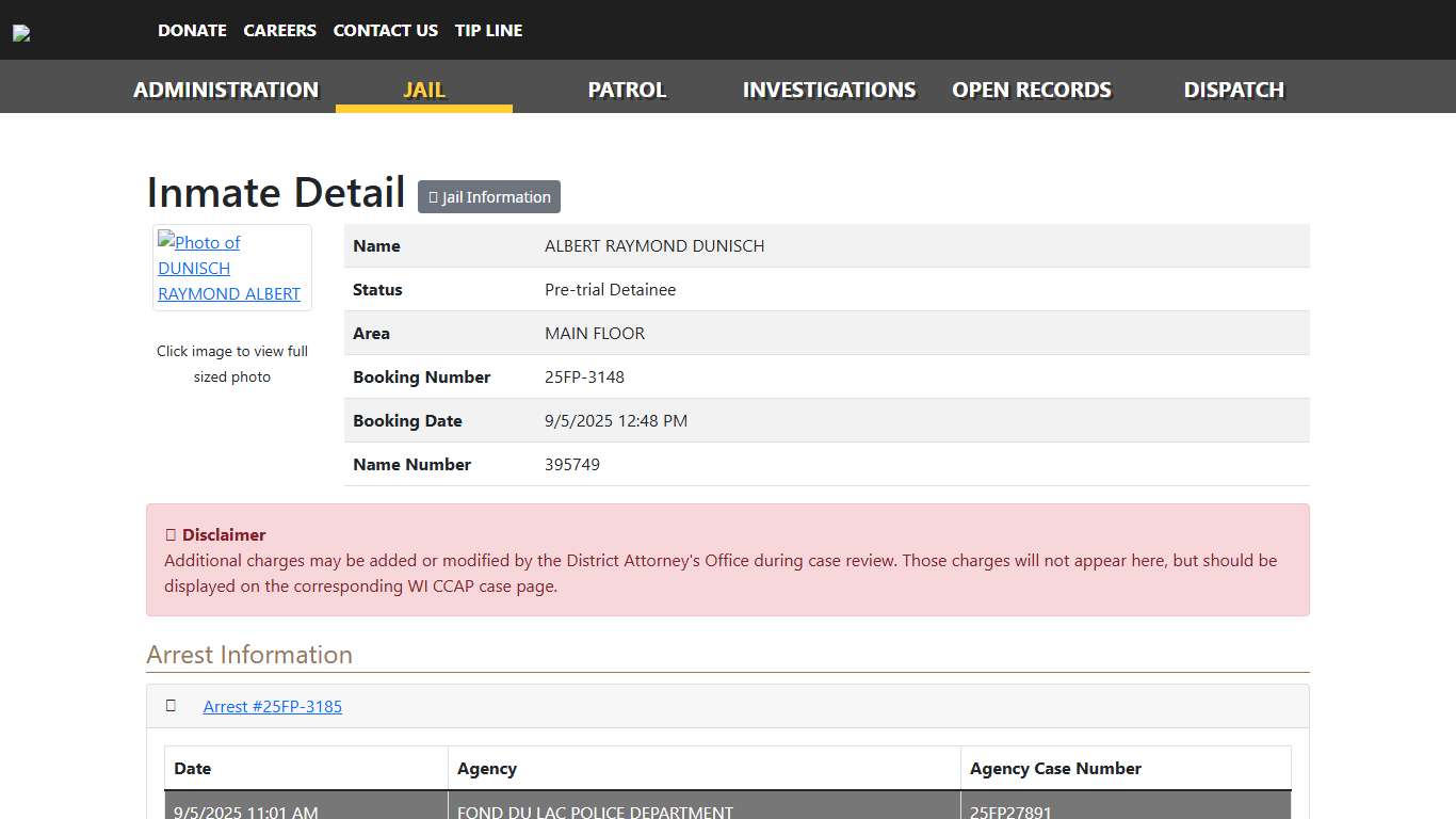 Inmate Detail - DUNISCH, ALBERT