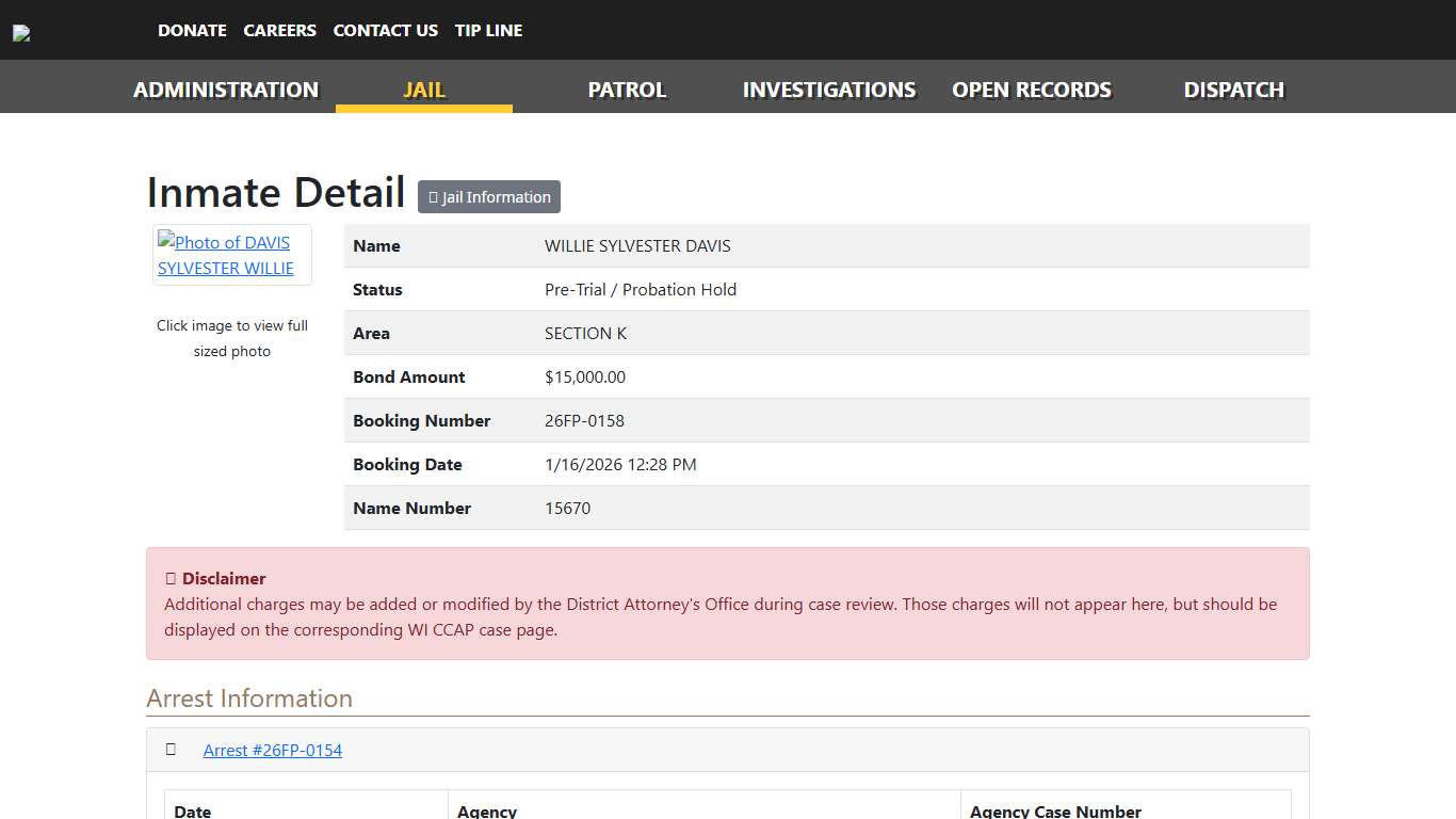 Inmate Detail - DAVIS, WILLIE
